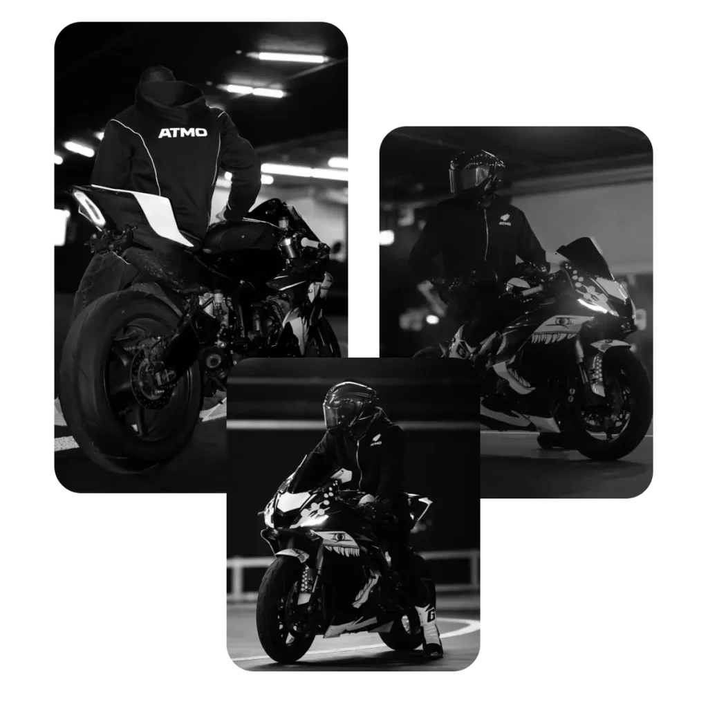 Motorradfahrer im ATMO Hoodie – Raster